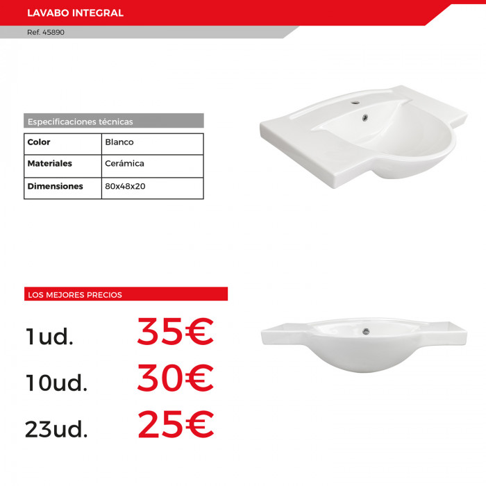 LAVABO INTEGRAL 80x48x20 cm de Cerámica