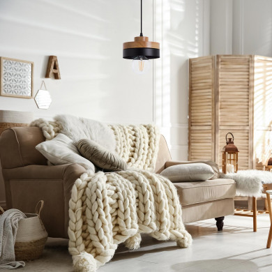 LAMPARA LUBLIN NEGRO/NATURAL 18X18X10CM SEVEN ON DECO