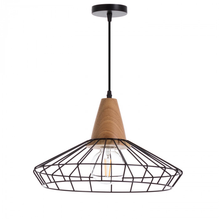 LAMPARA KLOBUCK NEGRO/NATURAL 40X40X24CM SEVEN ON DECO