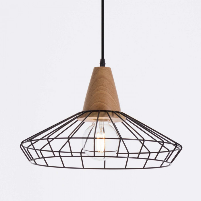 LAMPARA KLOBUCK NEGRO/NATURAL 40X40X24CM SEVEN ON DECO