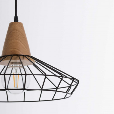 LAMPARA KLOBUCK NEGRO/NATURAL 40X40X24CM SEVEN ON DECO