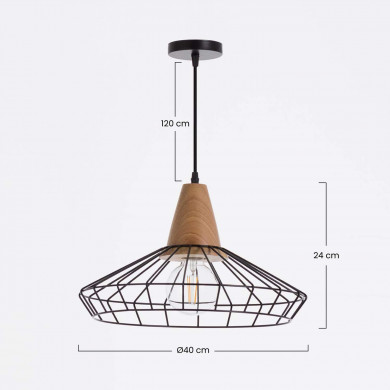 LAMPARA KLOBUCK NEGRO/NATURAL 40X40X24CM SEVEN ON DECO