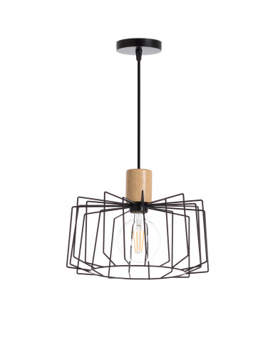 LAMPARA WIELUN NEGRO/MADERA NATURAL 30X30X25CM SEVEN ON DECO