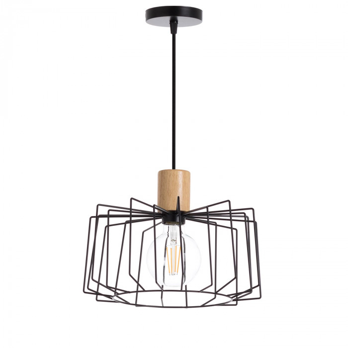 LAMPARA WIELUN NEGRO/MADERA NATURAL 30X30X25CM SEVEN ON DECO