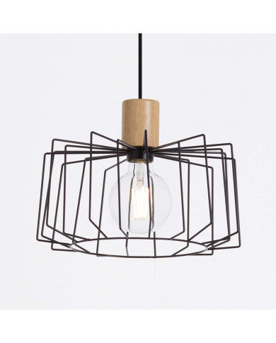 LAMPARA WIELUN NEGRO/MADERA NATURAL 30X30X25CM SEVEN ON DECO