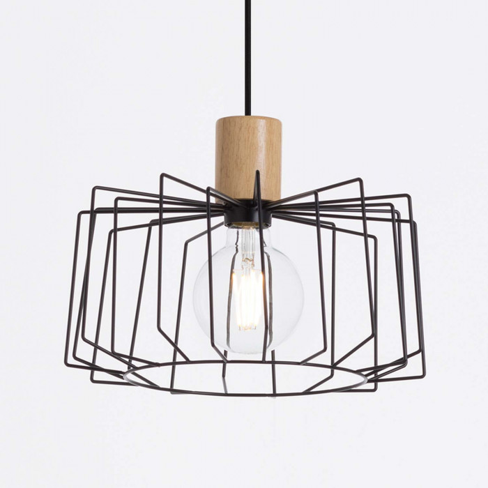 LAMPARA WIELUN NEGRO/MADERA NATURAL 30X30X25CM SEVEN ON DECO