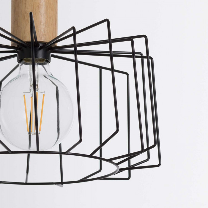 LAMPARA WIELUN NEGRO/MADERA NATURAL 30X30X25CM SEVEN ON DECO