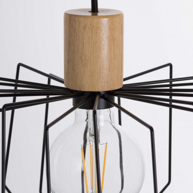 LAMPARA WIELUN NEGRO/MADERA NATURAL 30X30X25CM SEVEN ON DECO