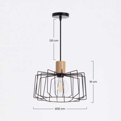 LAMPARA WIELUN NEGRO/MADERA NATURAL 30X30X25CM SEVEN ON DECO