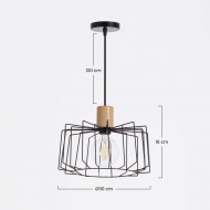 LAMPARA WIELUN NEGRO/MADERA NATURAL 30X30X25CM SEVEN ON DECO
