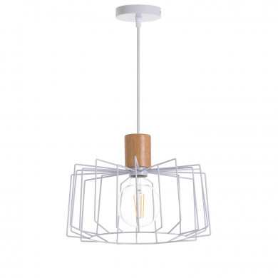 LAMPARA WIELUN BLANCO/MADERA NATURAL 30X30X25CM SEVEN ON DECO