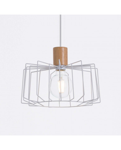 LAMPARA WIELUN BLANCO/MADERA NATURAL 30X30X25CM SEVEN ON DECO