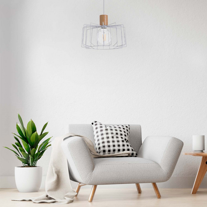 LAMPARA WIELUN BLANCO/MADERA NATURAL 30X30X25CM SEVEN ON DECO