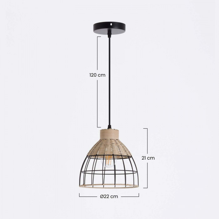 LAMPARA FEI METAL-RATTAN NEGRO DN22X21 SEVEN ON DECO