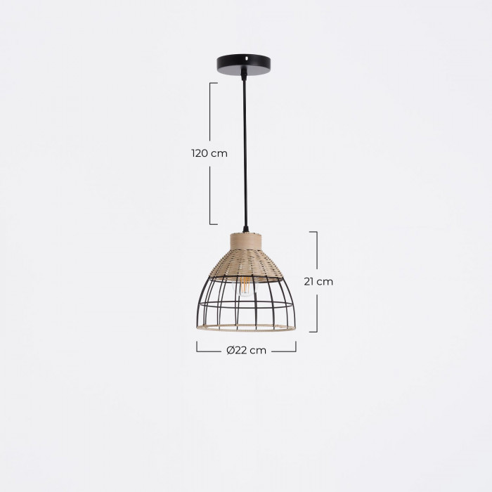 LAMPARA FEI METAL-RATTAN NEGRO DN22X21 SEVEN ON DECO