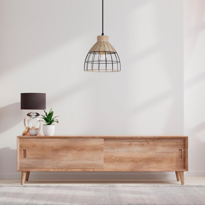 LAMPARA FEI METAL-RATTAN NEGRO DN22X21 SEVEN ON DECO