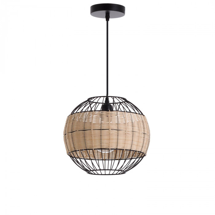 LAMPARA ZAHO METAL-RATTAN NEGRO DN30X25 SEVEN ON DECO