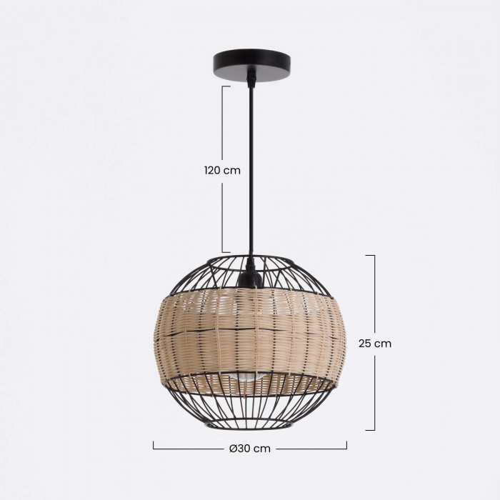 LAMPARA ZAHO METAL-RATTAN NEGRO DN30X25 SEVEN ON DECO