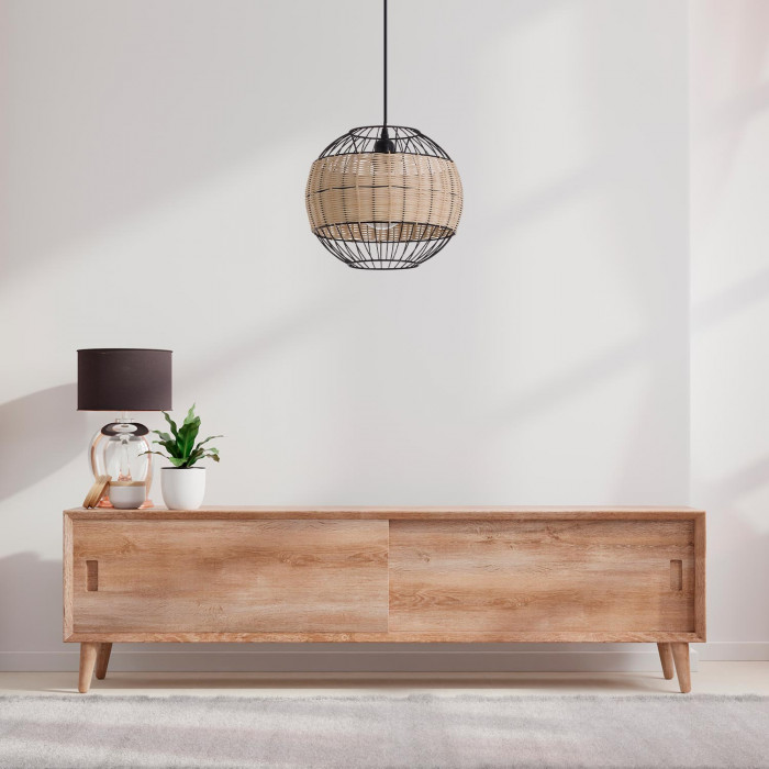 LAMPARA ZAHO METAL-RATTAN NEGRO DN30X25 SEVEN ON DECO