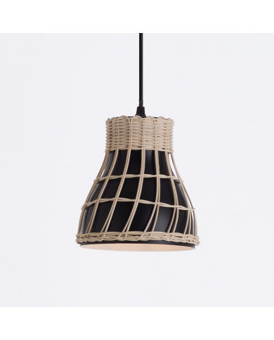 LAMPARA KUMIKO RATTAN-ALUMINIO NEGRO DN18X18.5CM SEVEN ON DECO