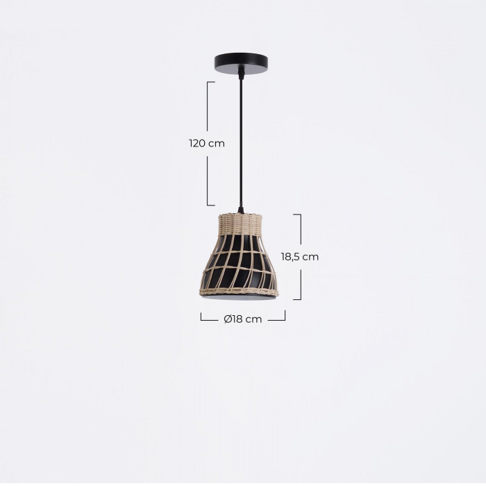 LAMPARA KUMIKO RATTAN-ALUMINIO NEGRO DN18X18.5CM SEVEN ON DECO