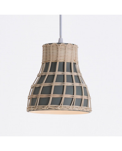 LAMPARA KUMIKO RATTAN-ALUMINIO GRIS DN18X18.5CM SEVEN ON DECO