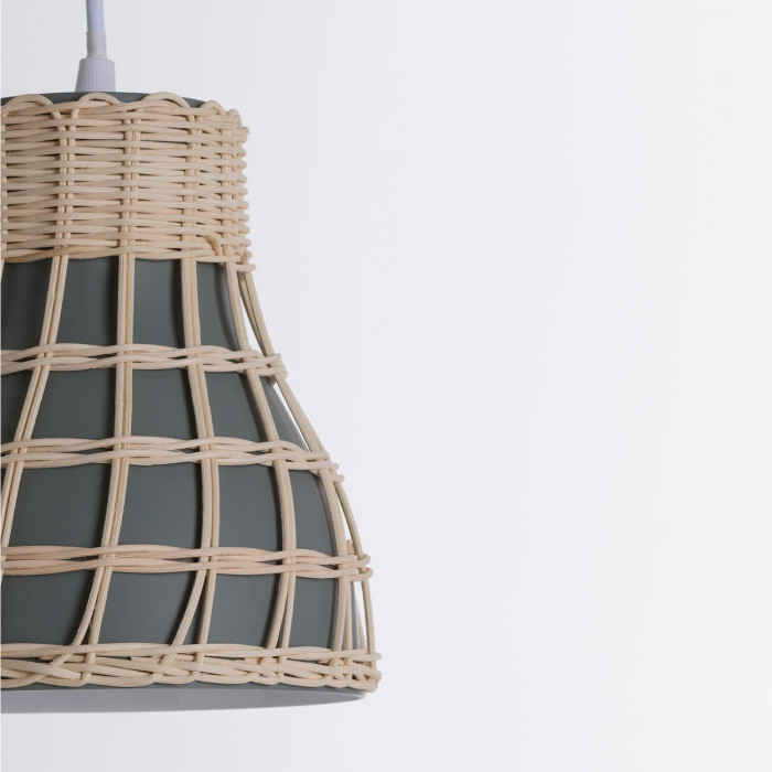 LAMPARA KUMIKO RATTAN-ALUMINIO GRIS DN18X18.5CM SEVEN ON DECO