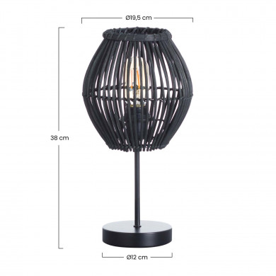 LAMPARA DE MESA KYON METAL-RATTAN NEGRO DN19.5X38CM SEVEN ON DECO