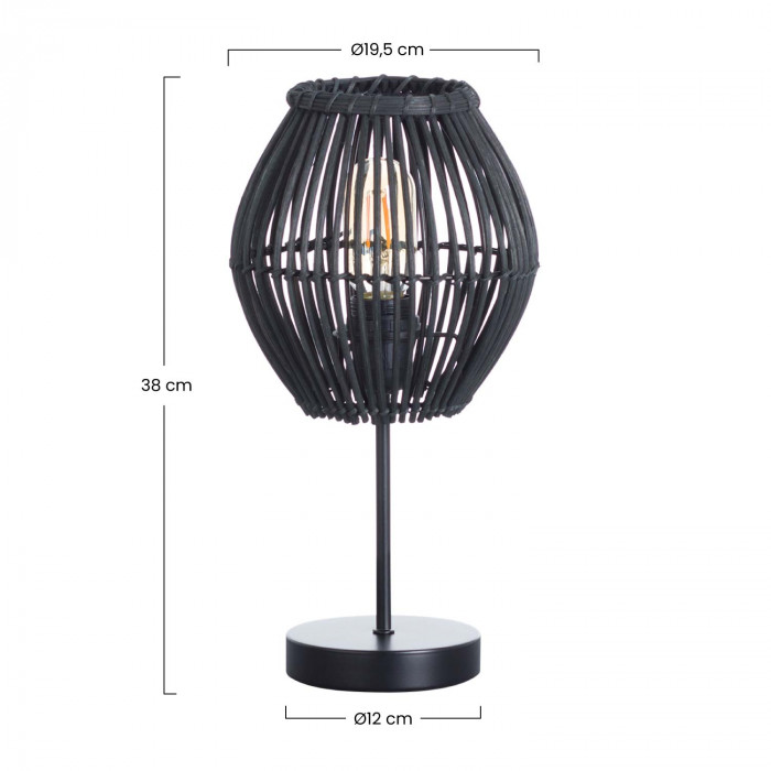 LAMPARA DE MESA KYON METAL-RATTAN NEGRO DN19.5X38CM SEVEN ON DECO