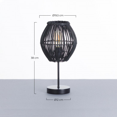 LAMPARA DE MESA KYON METAL-RATTAN NEGRO DN19.5X38CM SEVEN ON DECO