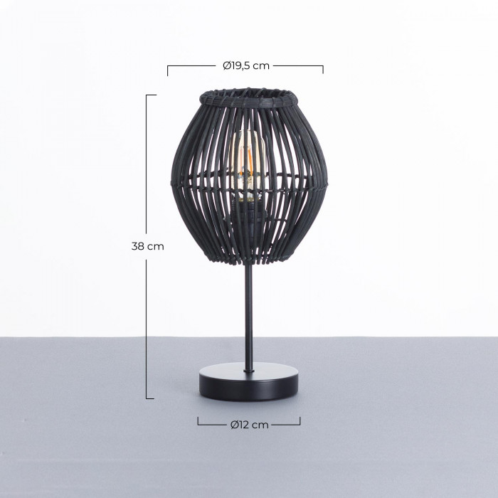 LAMPARA DE MESA KYON METAL-RATTAN NEGRO DN19.5X38CM SEVEN ON DECO
