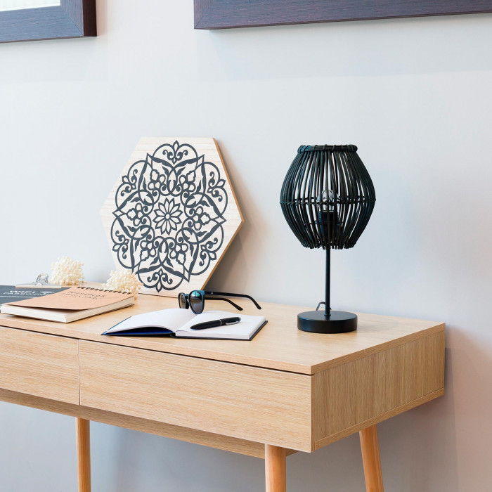 LAMPARA DE MESA KYON METAL-RATTAN NEGRO DN19.5X38CM SEVEN ON DECO