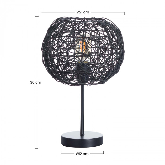 LAMPARA DE MESA LIAN METAL-RATTAN NEGRO DN23X37CM SEVEN ON DECO