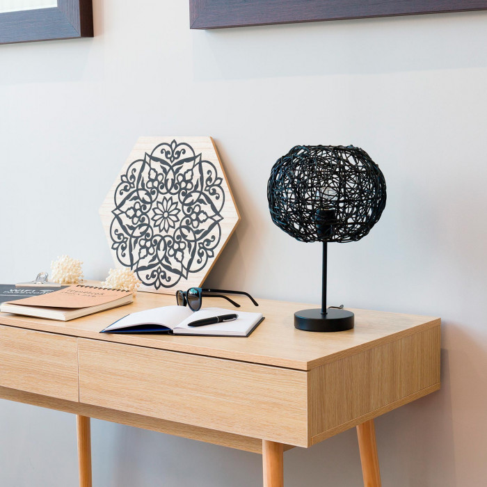 LAMPARA DE MESA LIAN METAL-RATTAN NEGRO DN23X37CM SEVEN ON DECO