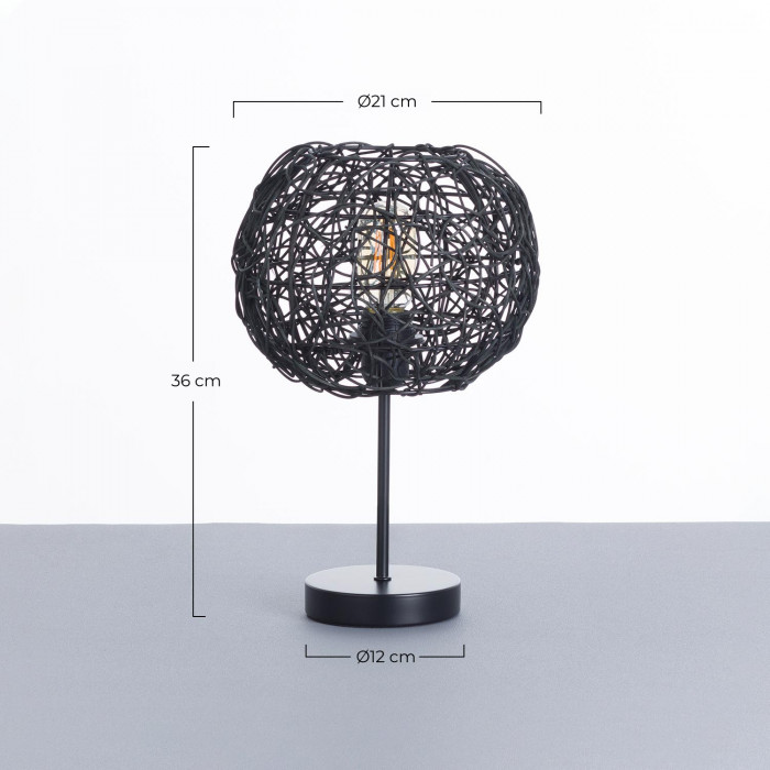 LAMPARA DE MESA LIAN METAL-RATTAN NEGRO DN23X37CM SEVEN ON DECO
