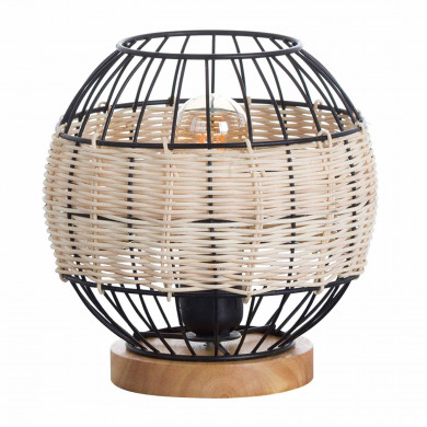 LAMPARA DE MESA TAI METAL-RATTAN-MADERA NATURAL/NEGRO DN20X21CM SEVEN ON DECO