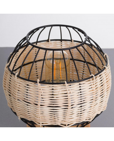 LAMPARA DE MESA TAI METAL-RATTAN-MADERA NATURAL/NEGRO DN20X21CM SEVEN ON DECO