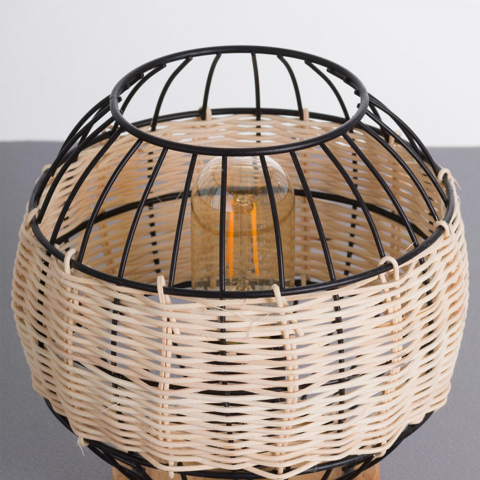 LAMPARA DE MESA TAI METAL-RATTAN-MADERA NATURAL/NEGRO DN20X21CM SEVEN ON DECO