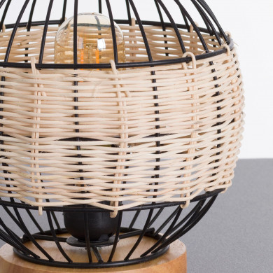 LAMPARA DE MESA TAI METAL-RATTAN-MADERA NATURAL/NEGRO DN20X21CM SEVEN ON DECO