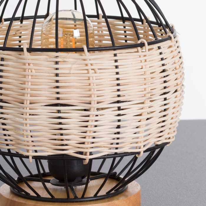 LAMPARA DE MESA TAI METAL-RATTAN-MADERA NATURAL/NEGRO DN20X21CM SEVEN ON DECO