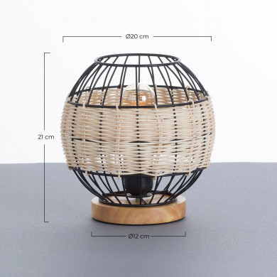 LAMPARA DE MESA TAI METAL-RATTAN-MADERA NATURAL/NEGRO DN20X21CM SEVEN ON DECO