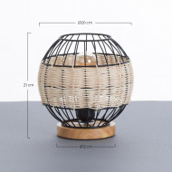 LAMPARA DE MESA TAI METAL-RATTAN-MADERA NATURAL/NEGRO DN20X21CM SEVEN ON DECO