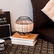 LAMPARA DE MESA TAI METAL-RATTAN-MADERA NATURAL/NEGRO DN20X21CM SEVEN ON DECO