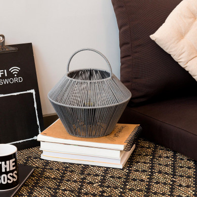 LAMPARA DE MESA SHAORAN METAL-CUERDA GRIS DN24X17/25CM SEVEN ON DECO