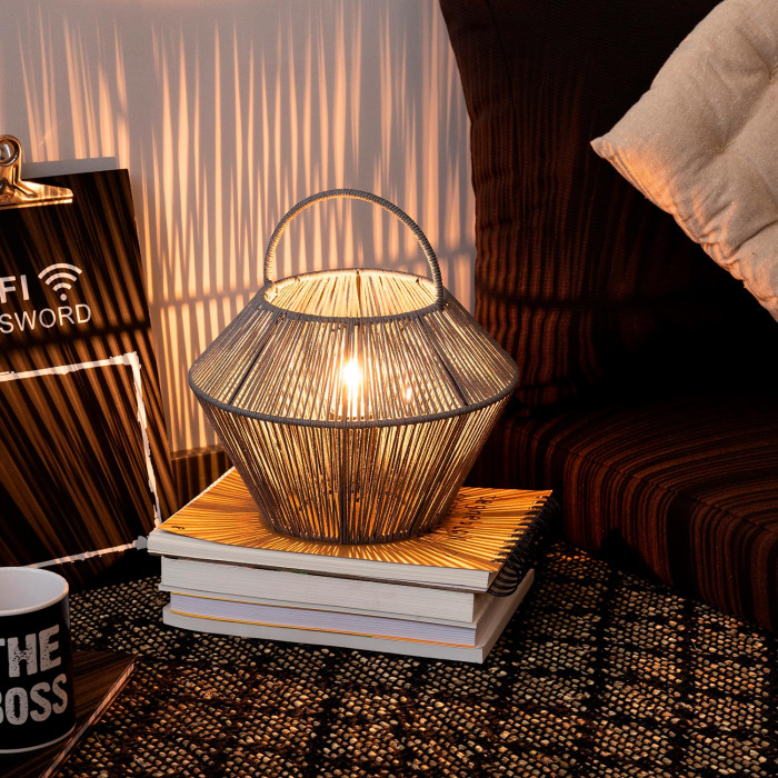 LAMPARA DE MESA SHAORAN METAL-CUERDA GRIS DN24X17/25CM SEVEN ON DECO