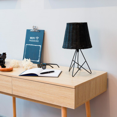 LAMPARA DE MESA YUAN METAL-RATTAN NEGRO DN22.5X37CM SEVEN ON DECO