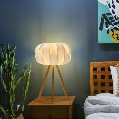 LAMPARA DE MESA BUANA BLANCA 32,5X32,5X55CM SEVEN ON DECO