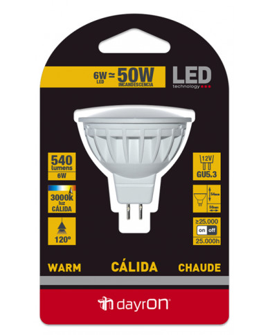 LED SMD SPOTLIGHT PLAST 6W (50W) 540lm GU5.3 120º 3000K 25000H 7hDayron BL.1