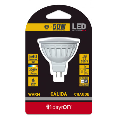 LED SMD SPOTLIGHT PLAST 6W (50W) 540lm GU5.3 120º 3000K 25000H 7hDayron BL.1