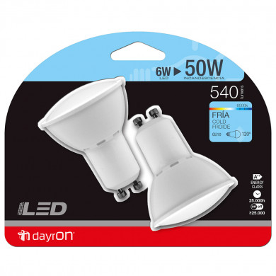 LED SMD SPOTLIGHT PLAST 6W (50W) 540lm GU10 120º 6000K 25000H 7hDayron BL.2